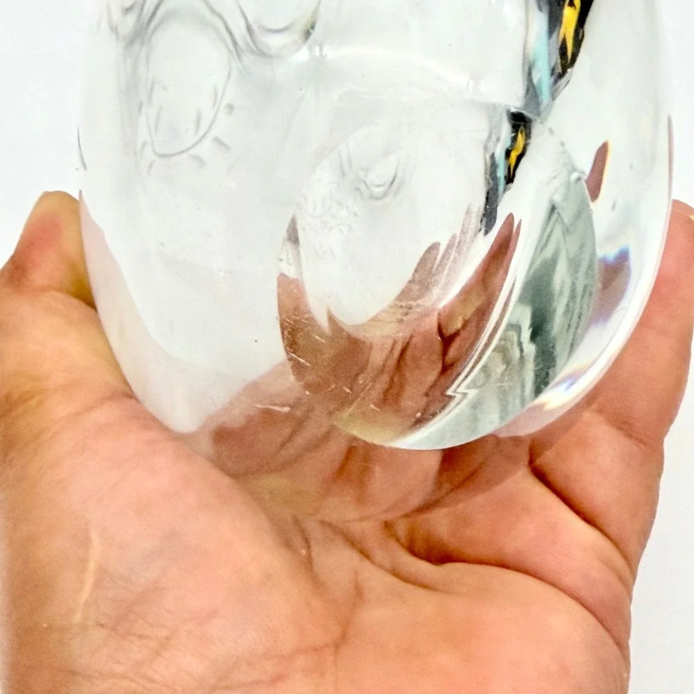 Vintage Art Glass Vase Medium Clear Mid-Century Etched Birds Heavy Base